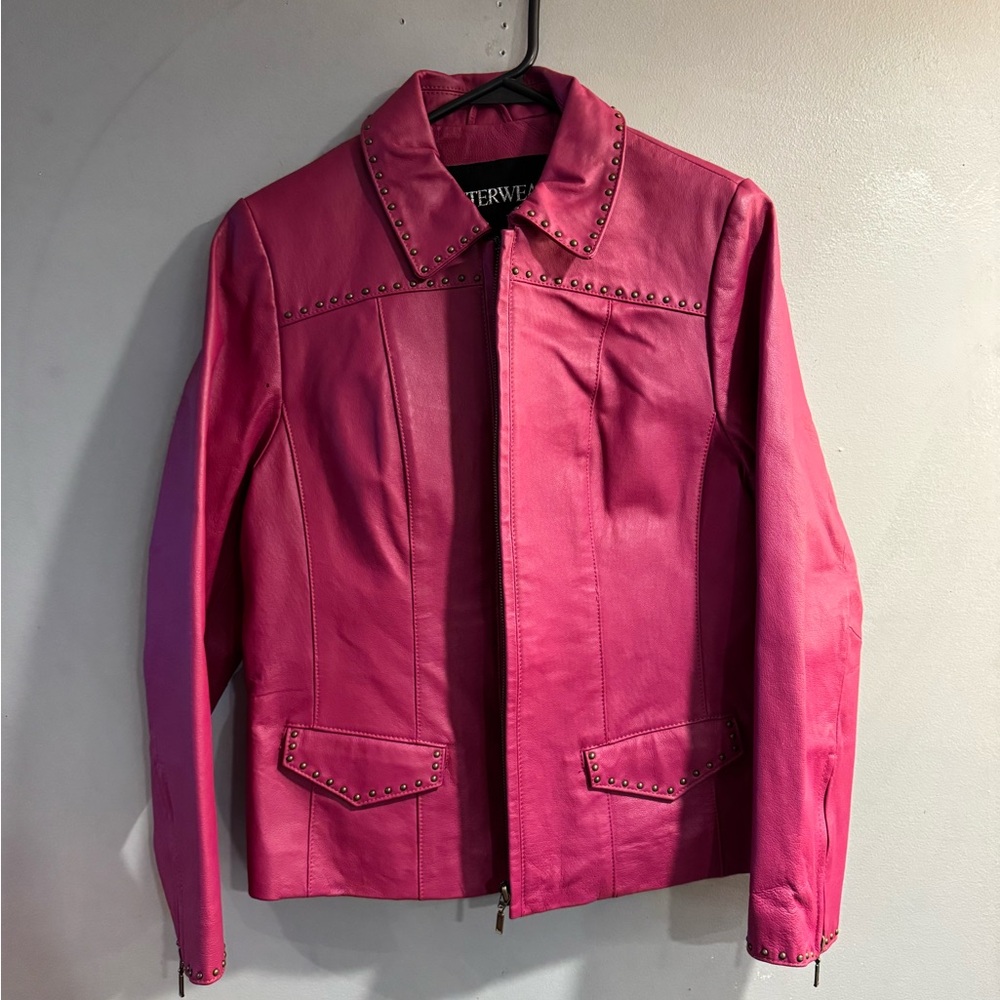 Outerwear by Lisa Vibrant Pink Leather Jacket